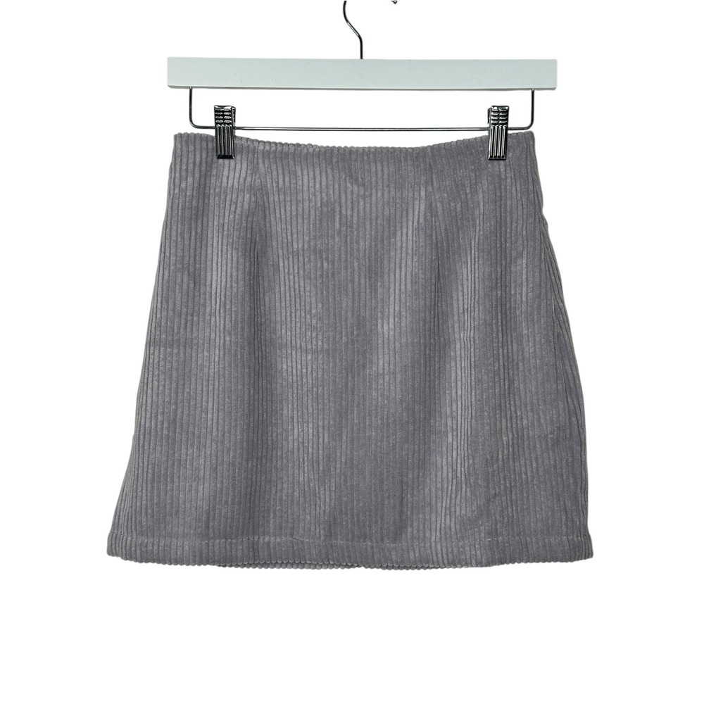 New Lulus Corduroy Mini Skirt Small Grey A-Line Ribbed  Feminine Fall Girly